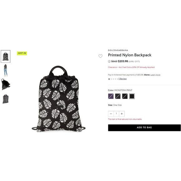 DOLCE&GABBANA Printed Nylon Backpack MONSTERA PRINT - Picture 1 of 8